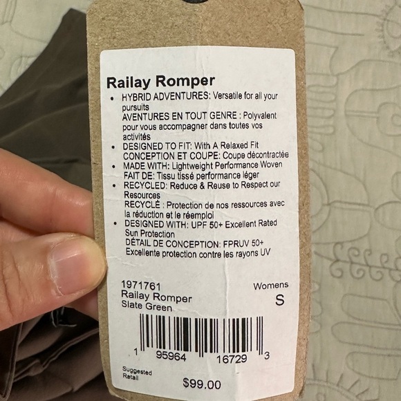 NEW Prana Railay Romper S Slate Green Relaxed Fit UPF 50+ - Picture 12 of 12